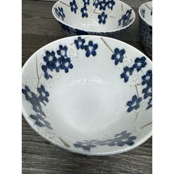 Japanese Arita Ware Rice Soup Bowls Blue White Porcelain 5-1/8 X 2-5/8”~Set of 4